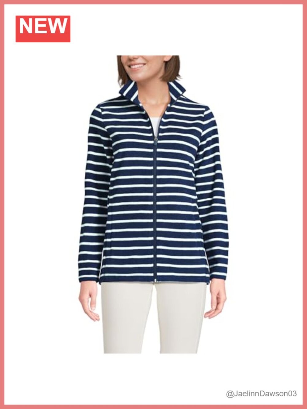 Lands' End Women's Fleece Full Zip Jacket Striped Long Sleeve